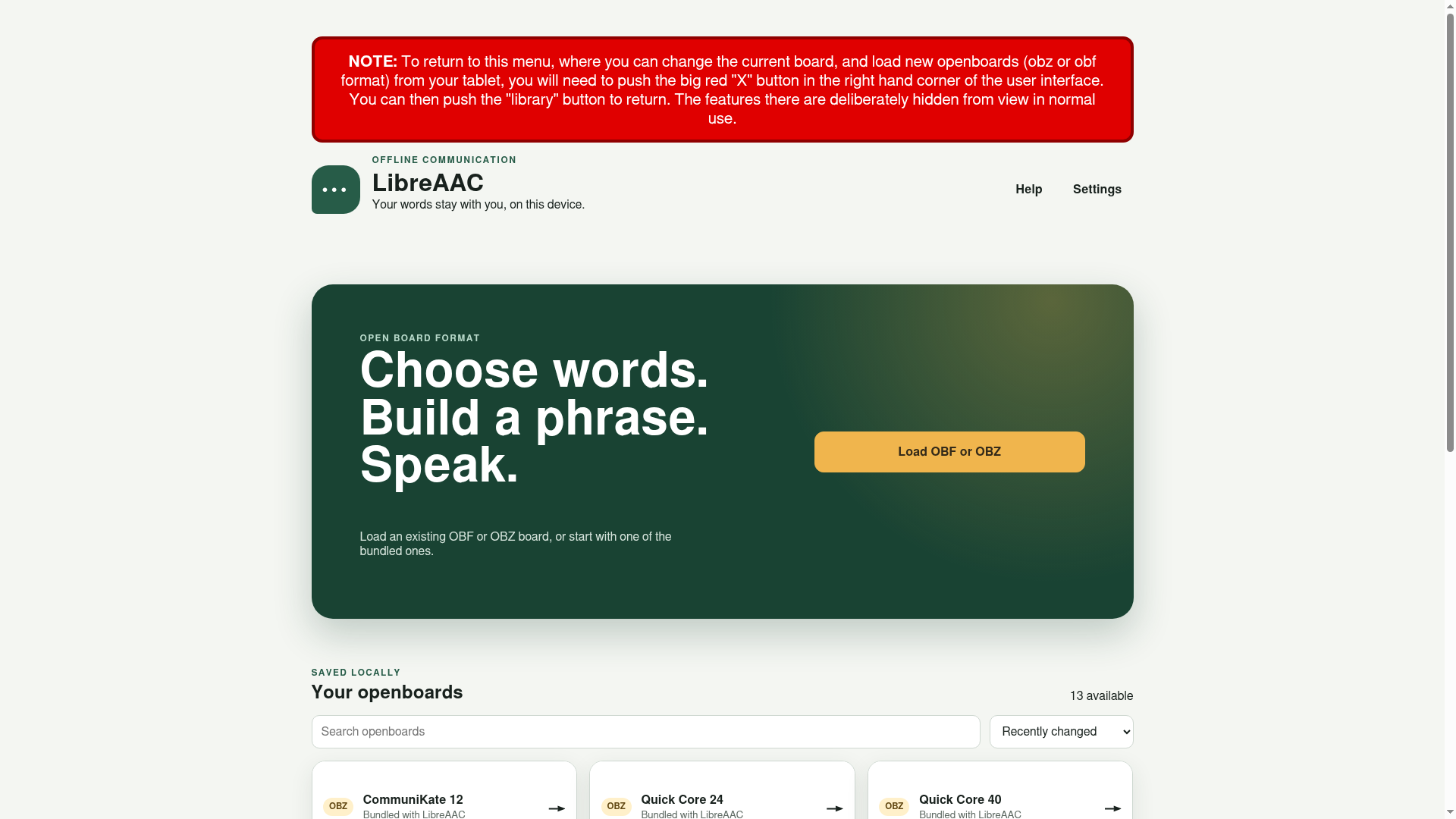 LibreAAC communication board library showing included boards